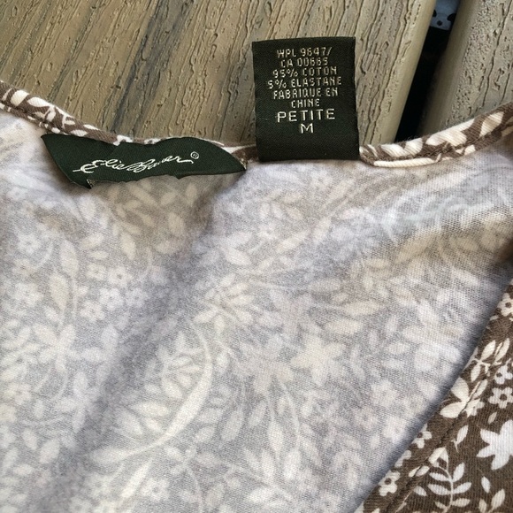 Eddie Bauer Brown & White Cotton Blend Floral Midi Dress Size M Petite - Picture 9 of 9